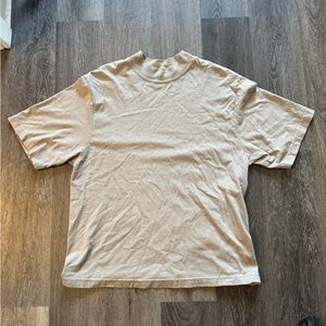 Los Angeles Apparel Beige Short Sleeve Tee Kanye Yeezy Style Mock Neck Small